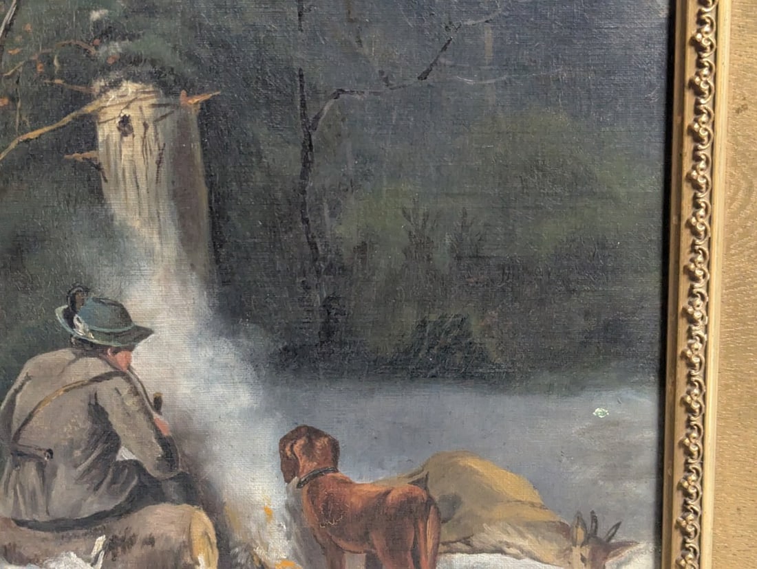 Unsigned 19th Century German School Oil Painting Hunting Scene with Hunter and Dog - 8