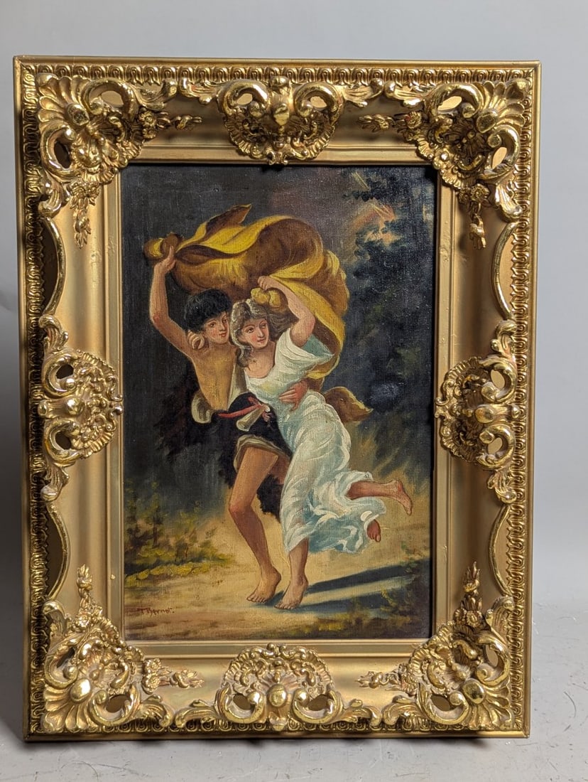 Framed Oil Painting After Pierre-Auguste Cot The Storm Ornate Gilded Frame: **Important** Please read below description on how to avoid high shipping costs. This beautiful framed oil on canvas painting, depicting 'The Storm' after Pierre-Auguste Cot, measures 19 x 25 x 3