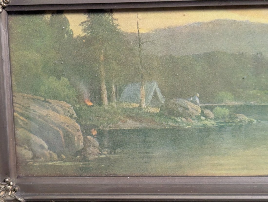 Antique W Schaffner Canoe at Sunset Chromolithograph Print Rustic Wall Art Decor - 7