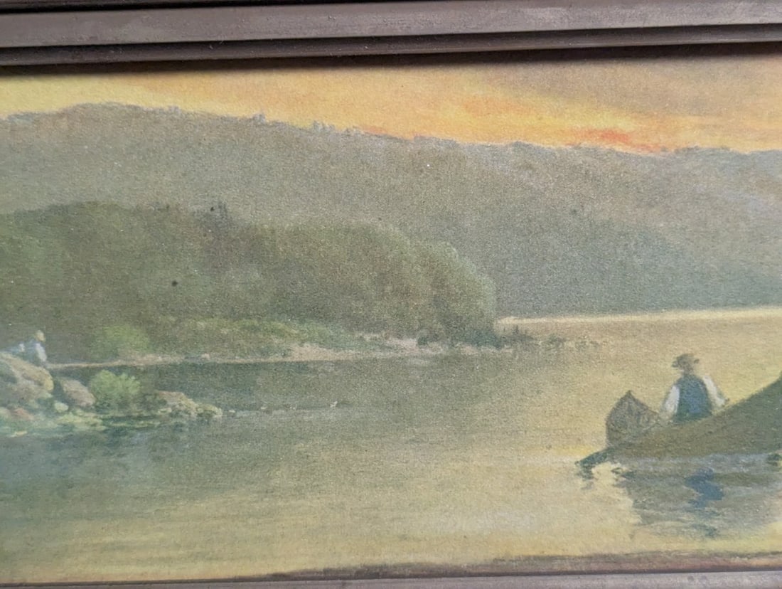Antique W Schaffner Canoe at Sunset Chromolithograph Print Rustic Wall Art Decor - 8