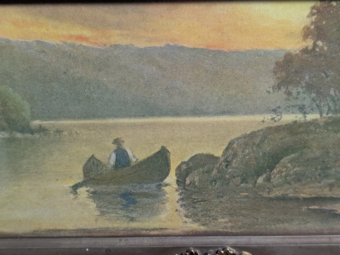Antique W Schaffner Canoe at Sunset Chromolithograph Print Rustic Wall Art Decor - 9