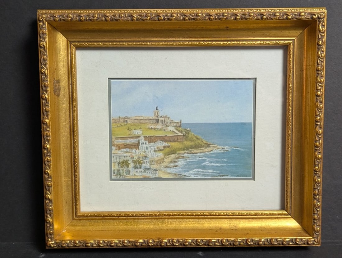 Caesar Monturano 'La Fortaleza' Framed Print of Historic Landmark Artwork: **Important** Please read below description on how to avoid high shipping costs. Discover the beauty of Caesar Monturano's 'La Fortaleza' framed print, an exquisite depiction of a significant