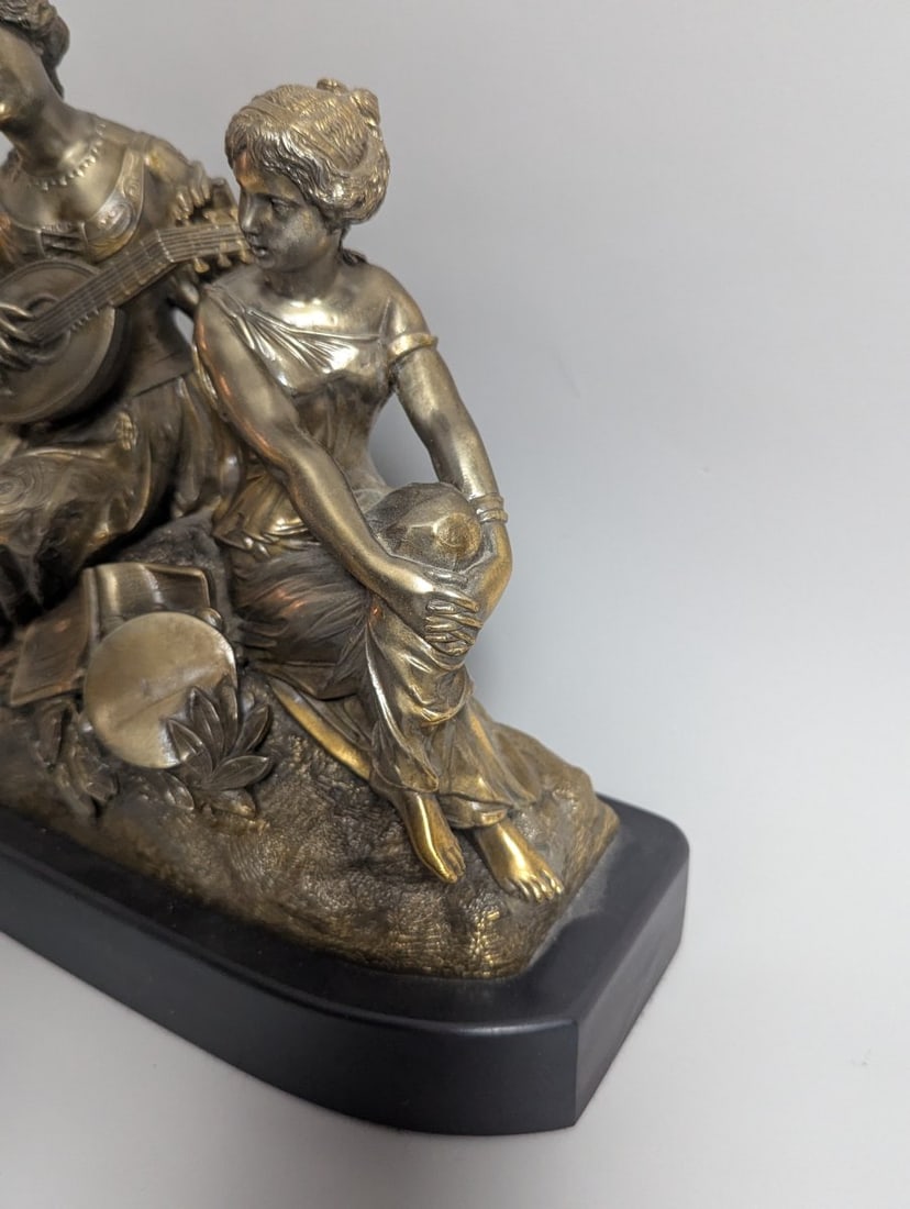 Antique Brass Figural Group Sculpture on Onyx Base Romantic Neoclassical Art - 3