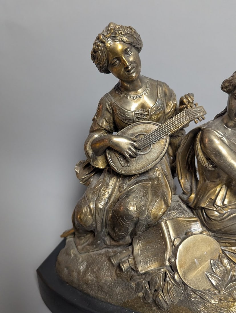 Antique Brass Figural Group Sculpture on Onyx Base Romantic Neoclassical Art - 4