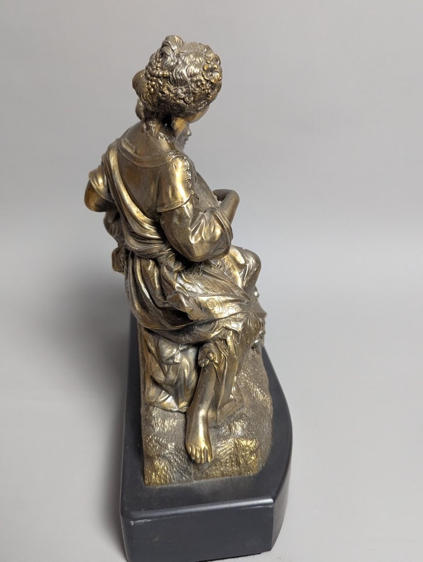 Antique Brass Figural Group Sculpture on Onyx Base Romantic Neoclassical Art - 5