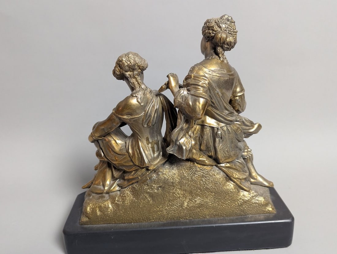 Antique Brass Figural Group Sculpture on Onyx Base Romantic Neoclassical Art - 6