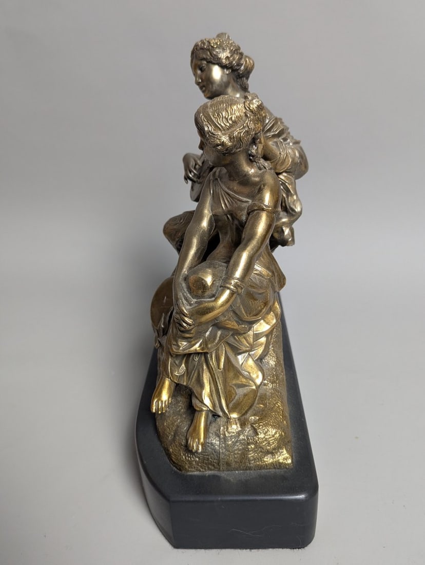 Antique Brass Figural Group Sculpture on Onyx Base Romantic Neoclassical Art - 7