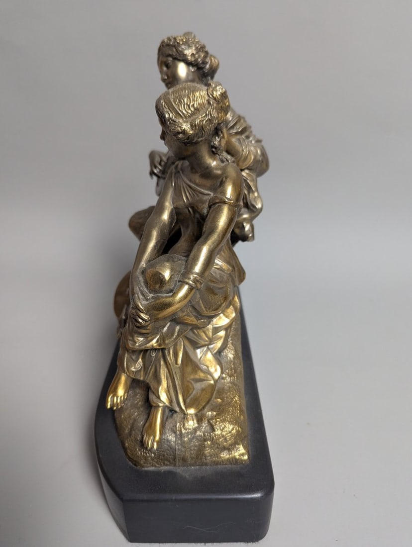 Antique Brass Figural Group Sculpture on Onyx Base Romantic Neoclassical Art - 8