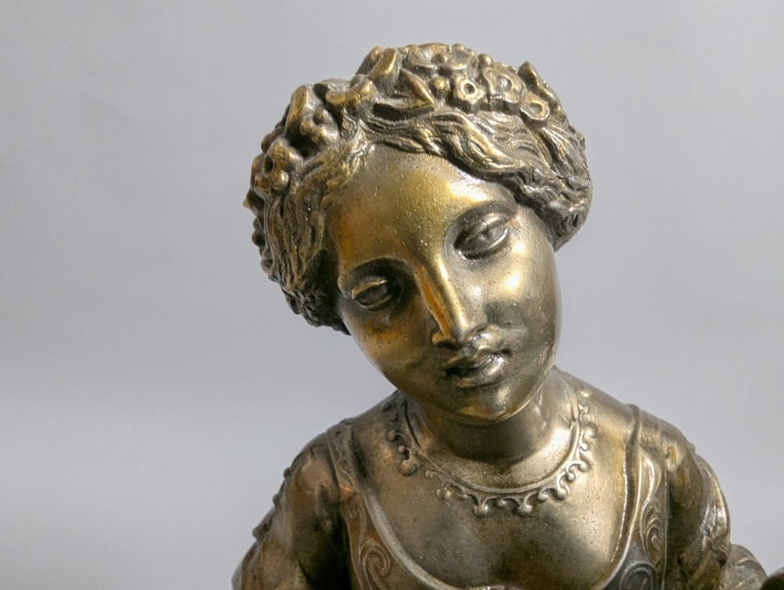 Antique Brass Figural Group Sculpture on Onyx Base Romantic Neoclassical Art - 9