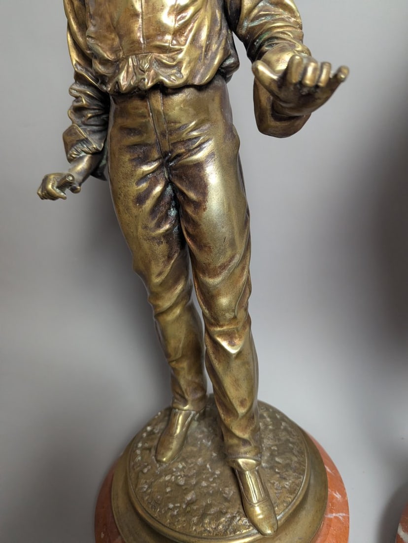 Stunning Pair of Figural Bronze Statues by Charles Masse on Marble Base - 6