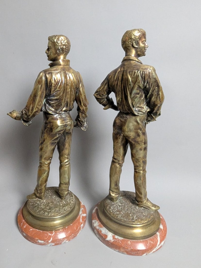 Stunning Pair of Figural Bronze Statues by Charles Masse on Marble Base - 9