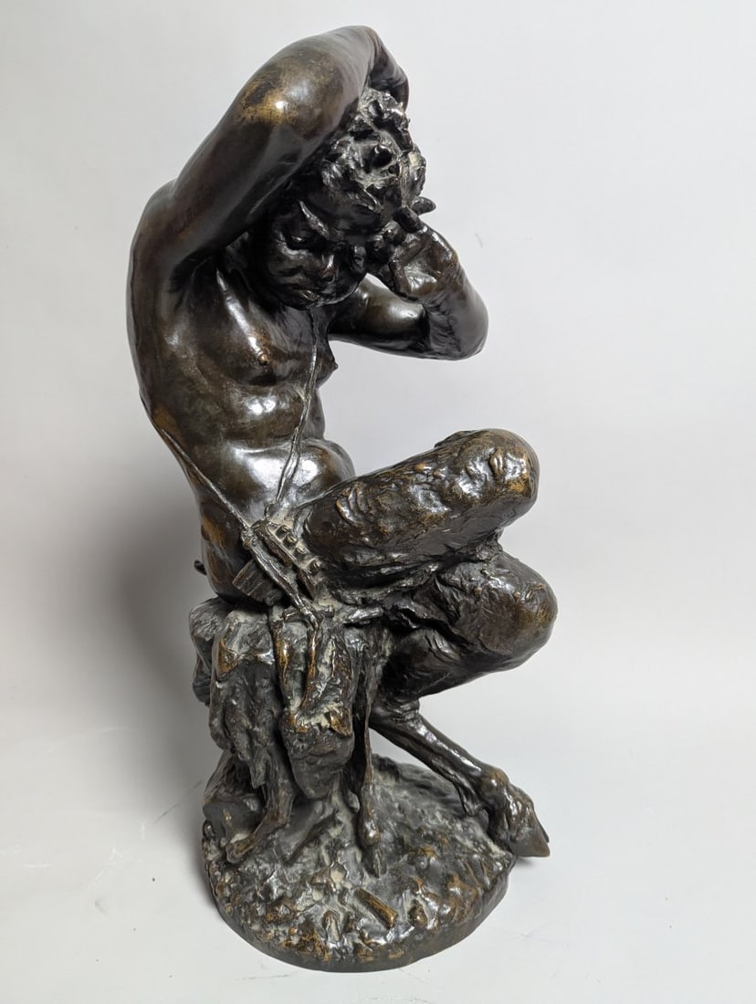 Bronze Sculpture Seated Satyr After Clodion Antique Art Piece 24 High X 12 X 18 - 2
