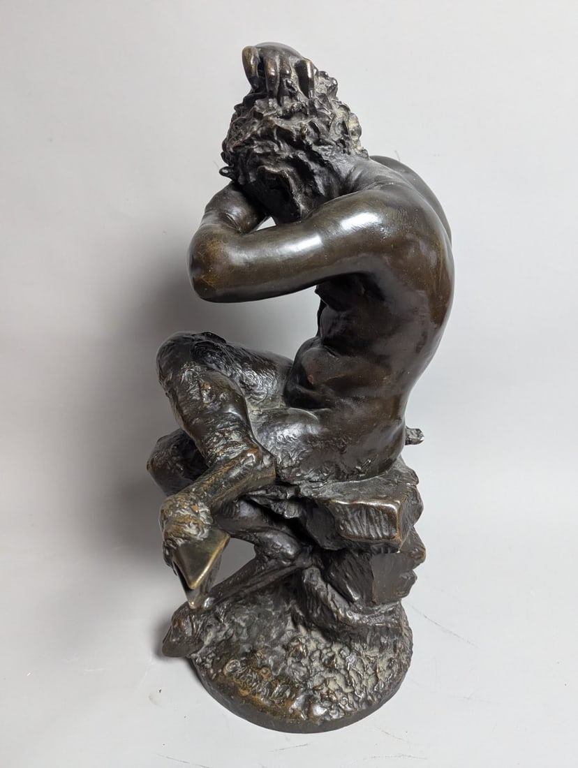 Bronze Sculpture Seated Satyr After Clodion Antique Art Piece 24 High X 12 X 18 - 5