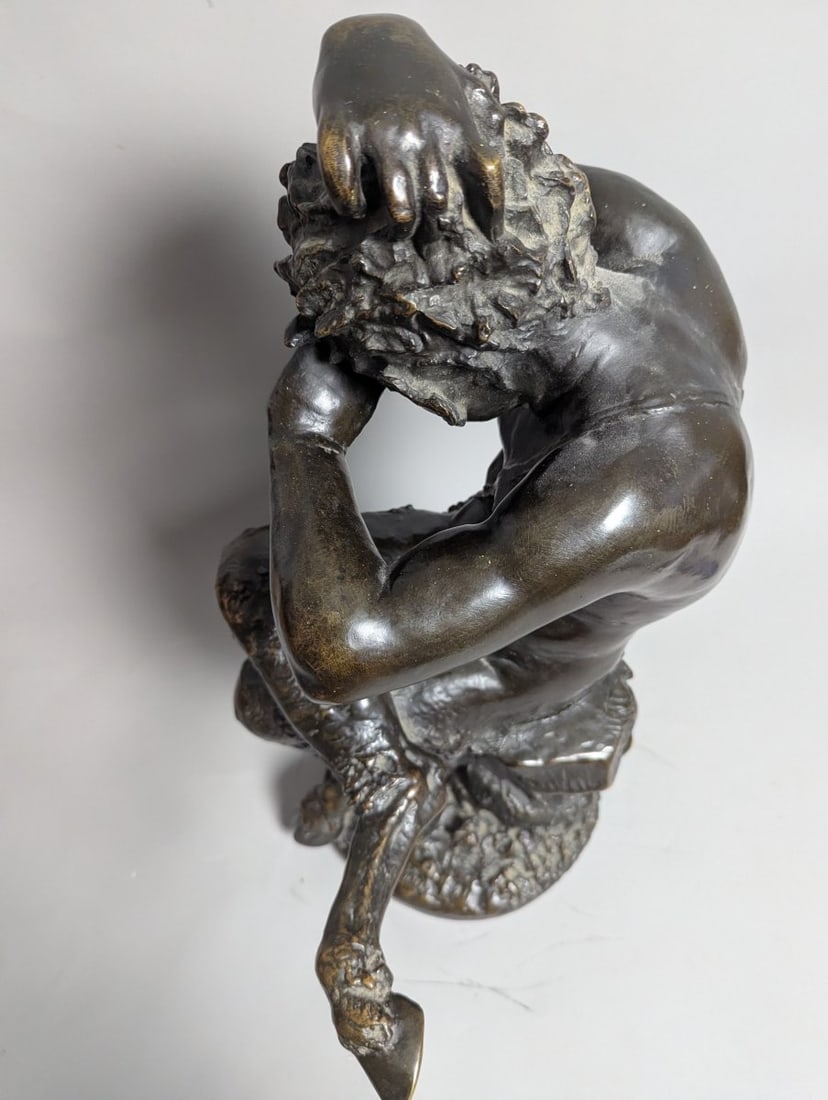 Bronze Sculpture Seated Satyr After Clodion Antique Art Piece 24 High X 12 X 18 - 6