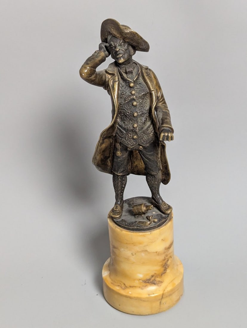 Austrian-Style Bronze Figure of a Man on Marble Base Vintage Decorative Art: **Important** Please read below description on how to avoid high shipping costs. Presenting a stunning Austrian-Style Bronze Figure of a Man on Marble Base, measuring 10 high x 3 diameter. This
