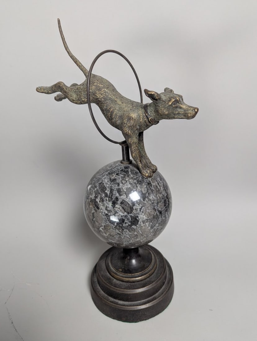 Art Deco Style Dog Sculpture on Marble Base - Terrific Collectible Home Decor: **Important** Please read below description on how to avoid high shipping costs. Presenting a stunning Art Deco Style Dog Sculpture on Marble Base, measuring 16 high x 9 x 6 across. Crafted from patin