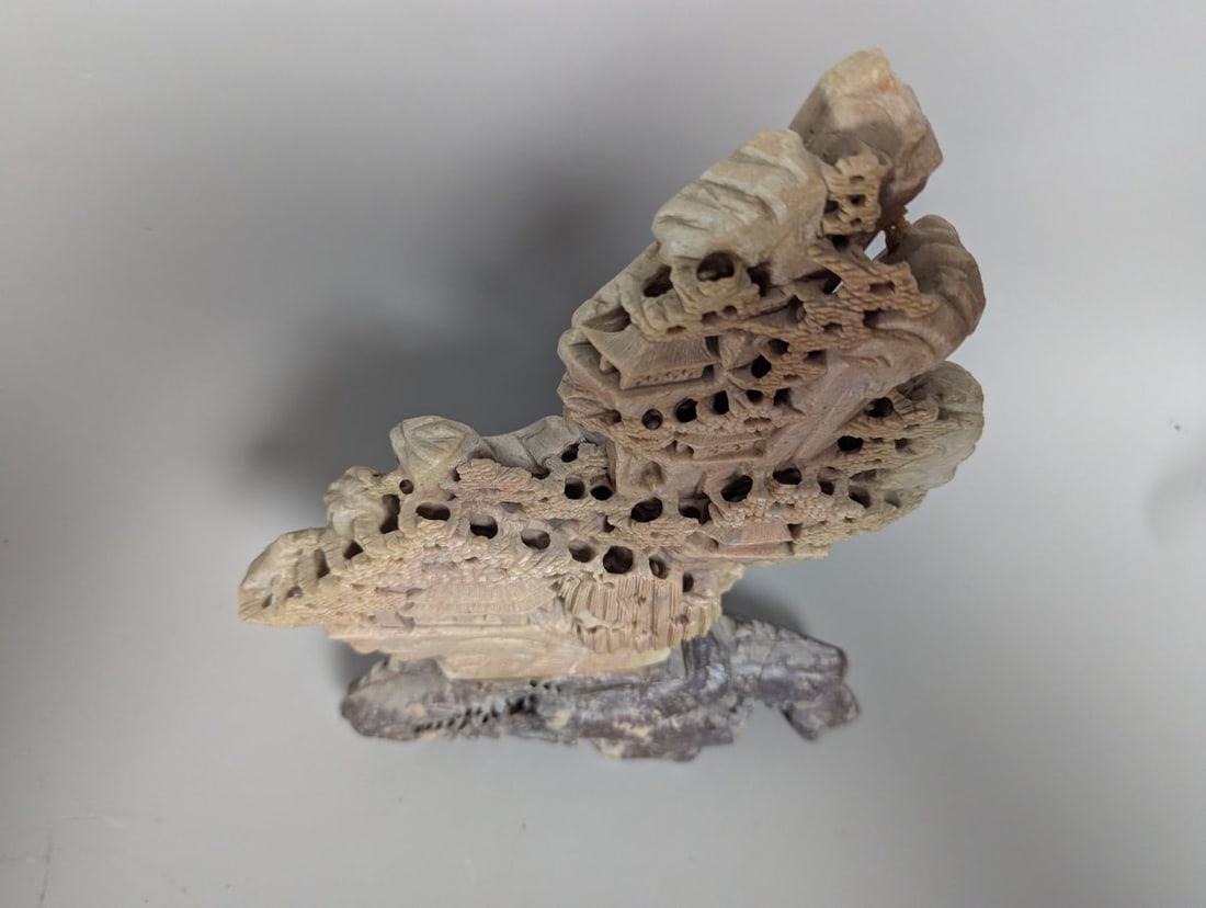 Chinese Carved Soapstone Mountain Landscape Sculpture Intricate Design Decorative Art - 2