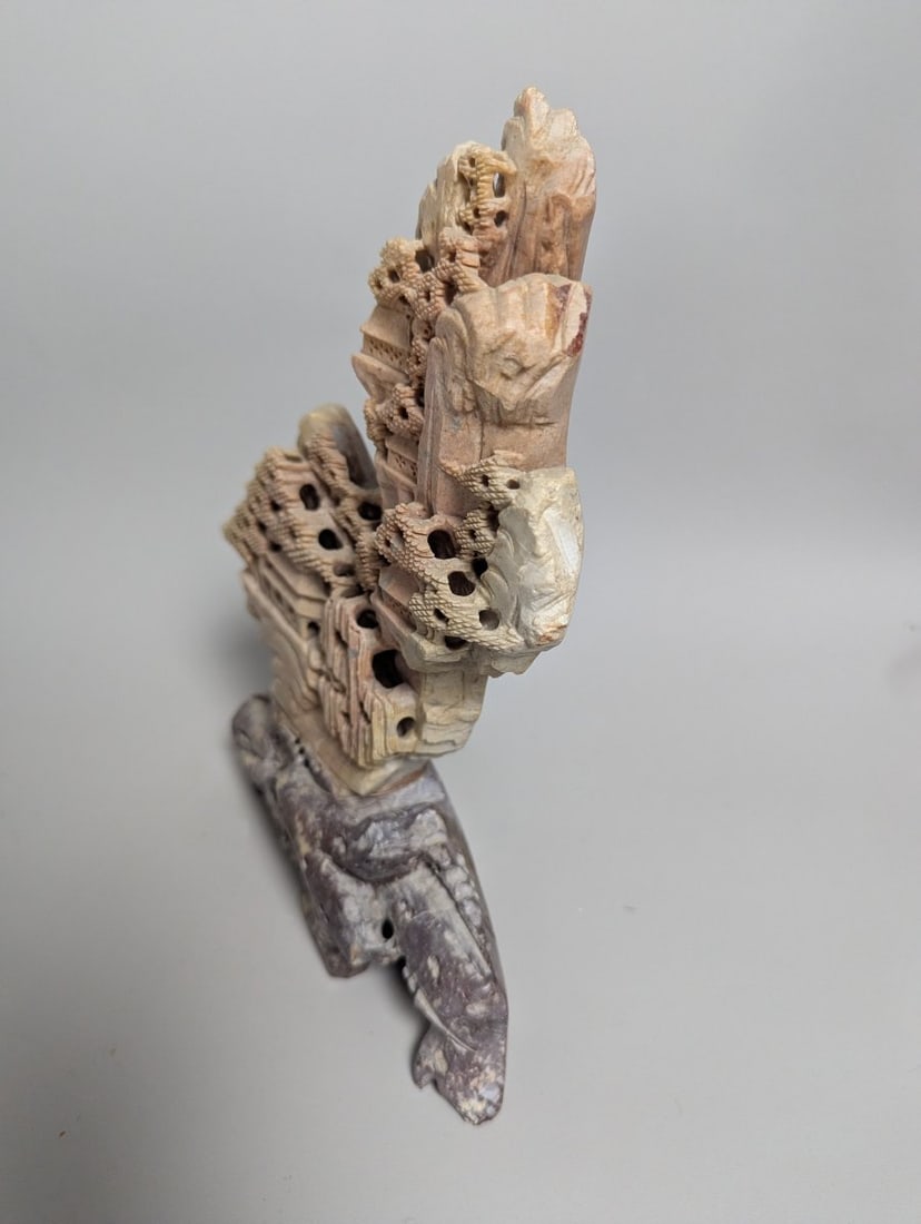 Chinese Carved Soapstone Mountain Landscape Sculpture Intricate Design Decorative Art - 6