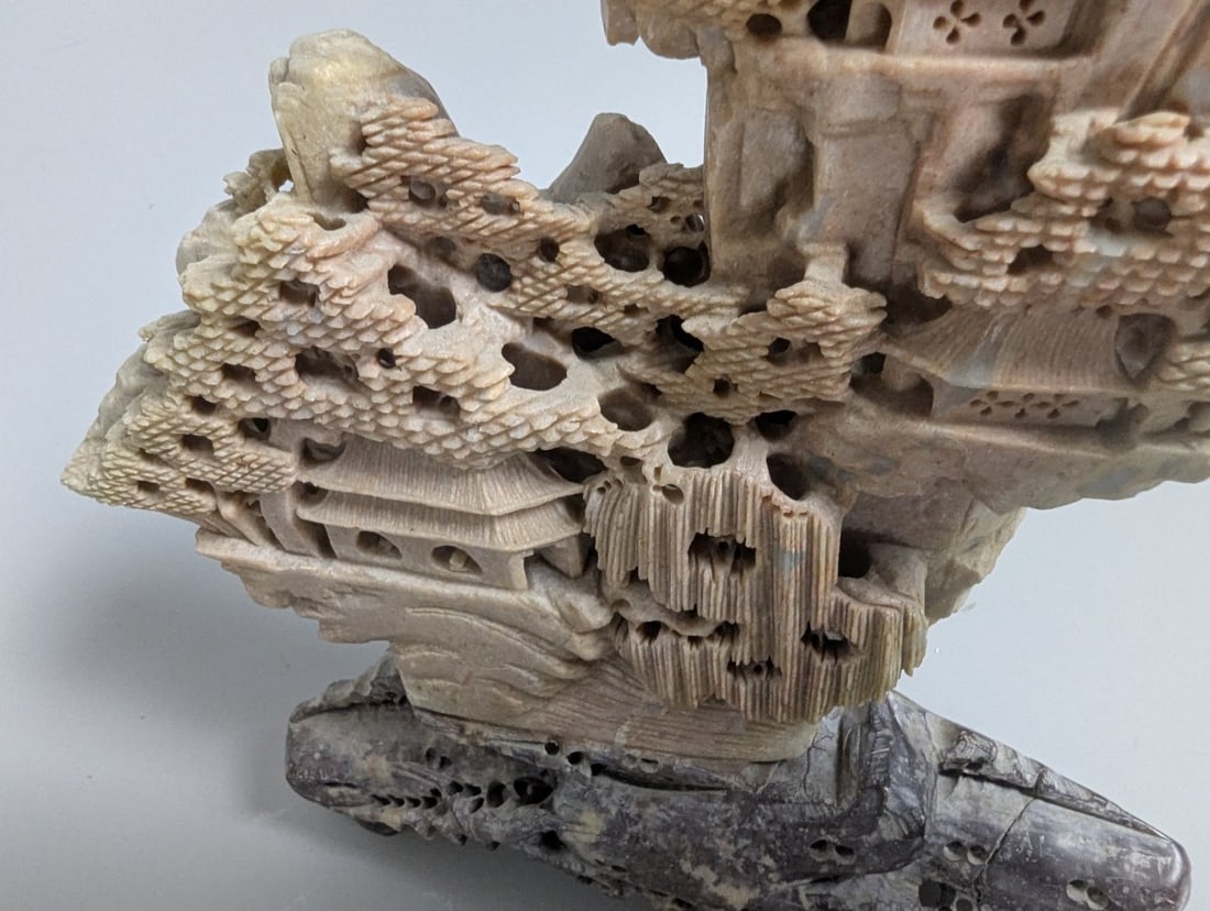 Chinese Carved Soapstone Mountain Landscape Sculpture Intricate Design Decorative Art - 7