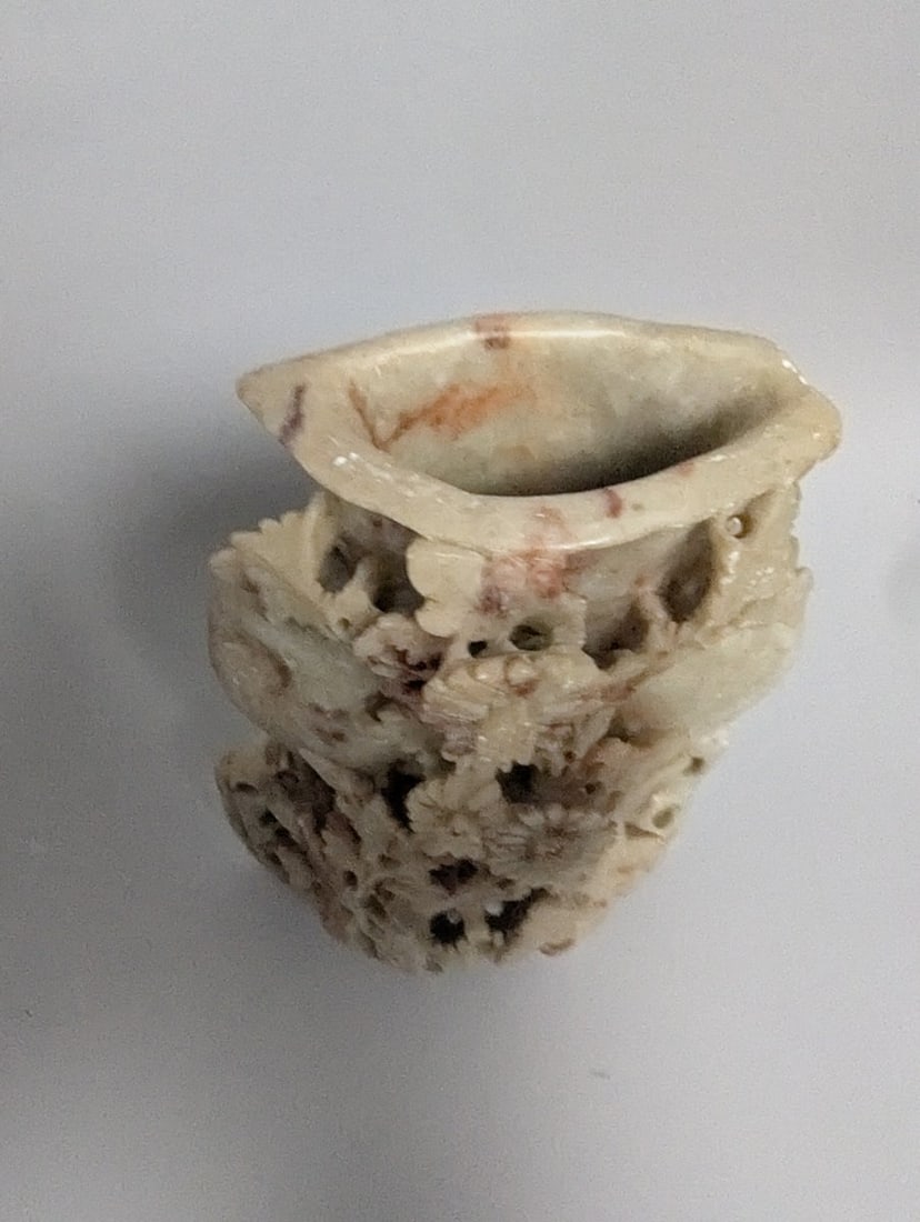 Chinese Carved Soapstone Floral Vase Mid-Century Decorative Piece Display Art - 3