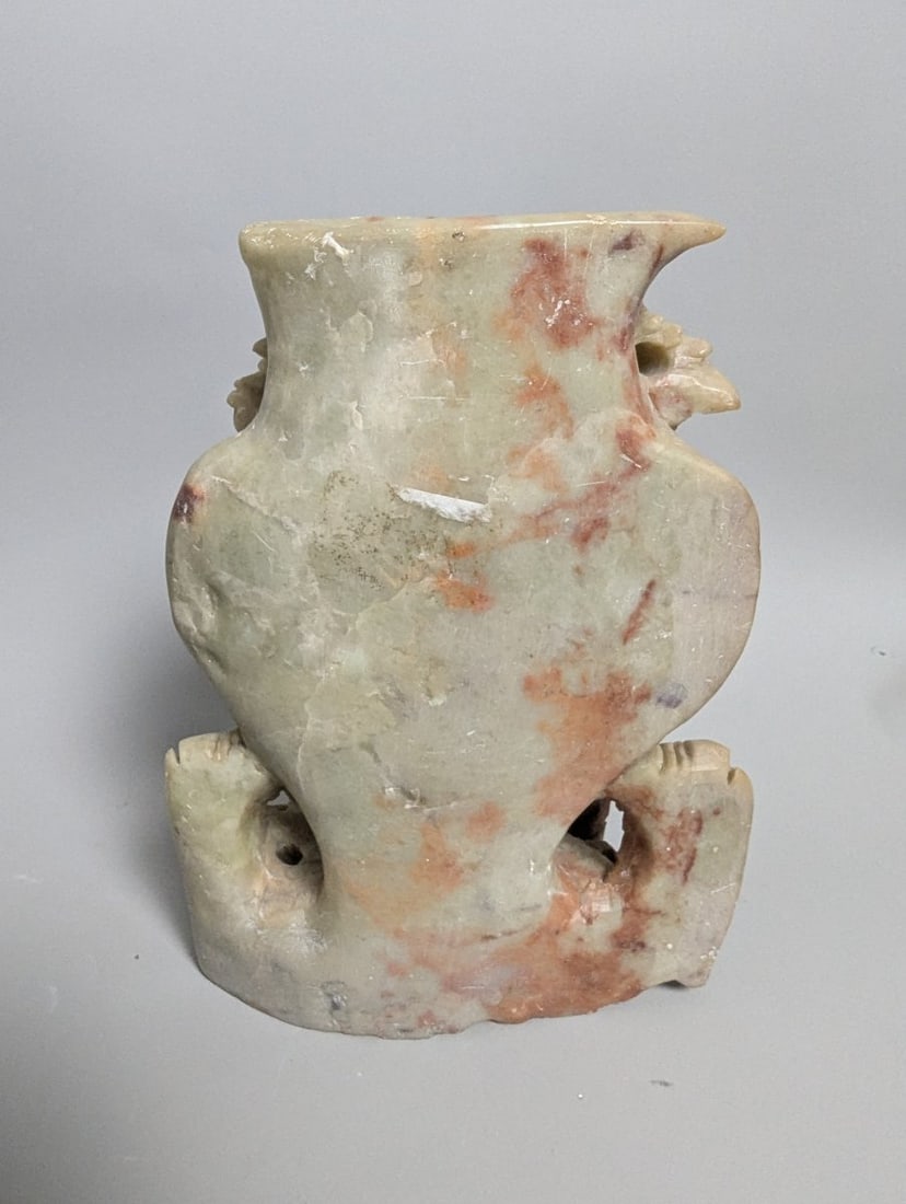 Chinese Carved Soapstone Floral Vase Mid-Century Decorative Piece Display Art - 5