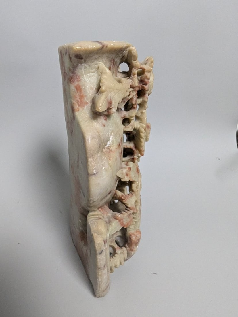 Chinese Carved Soapstone Floral Vase Mid-Century Decorative Piece Display Art - 6