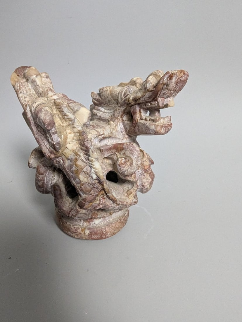 Hand-Carved Soapstone Dragon Finial Censer Decorative Art from China - 2
