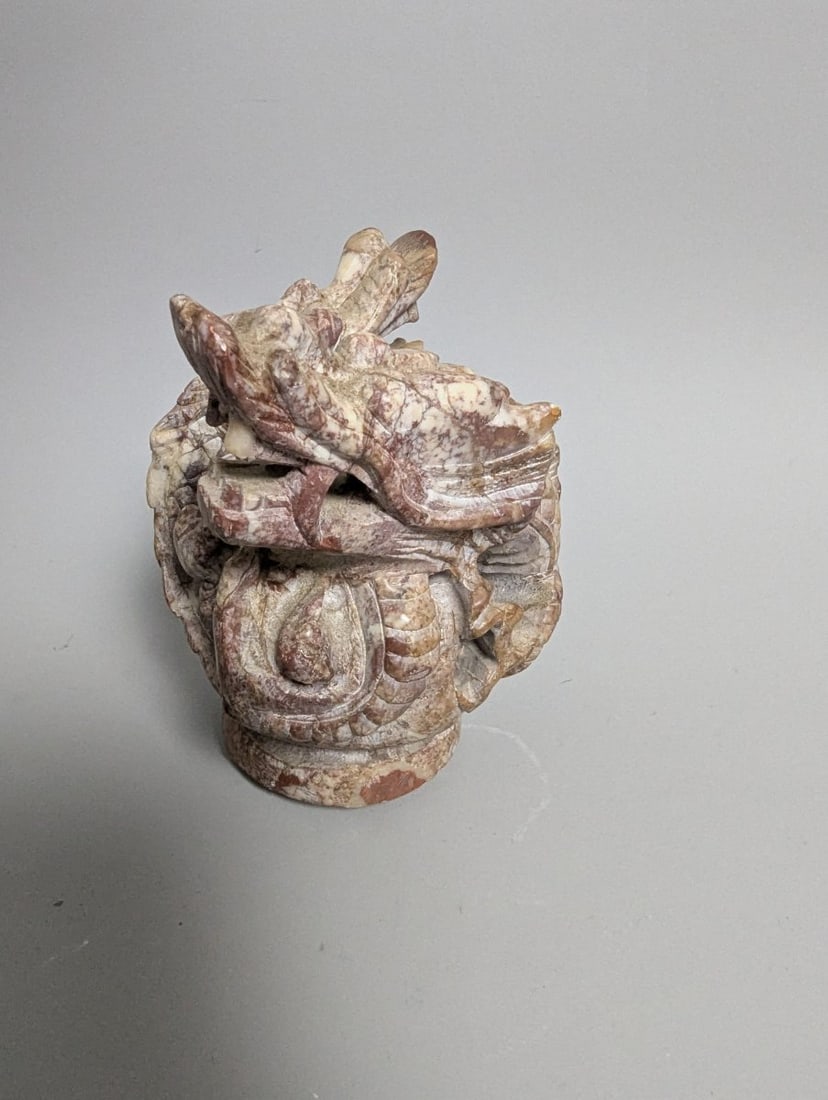 Hand-Carved Soapstone Dragon Finial Censer Decorative Art from China - 3