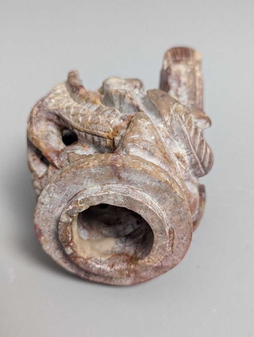 Hand-Carved Soapstone Dragon Finial Censer Decorative Art from China - 5