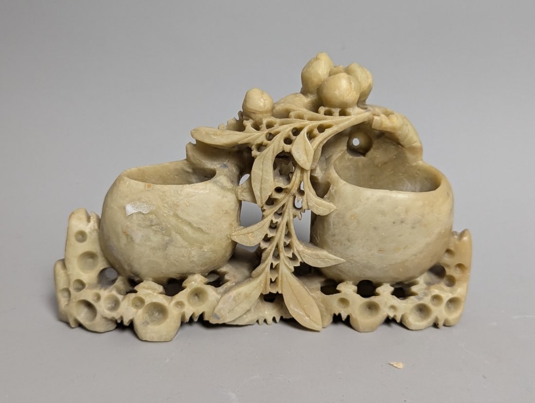 Lot of 8 Vintage Chinese Soapstone Carvings with Floral and Fruit Motifs - 7