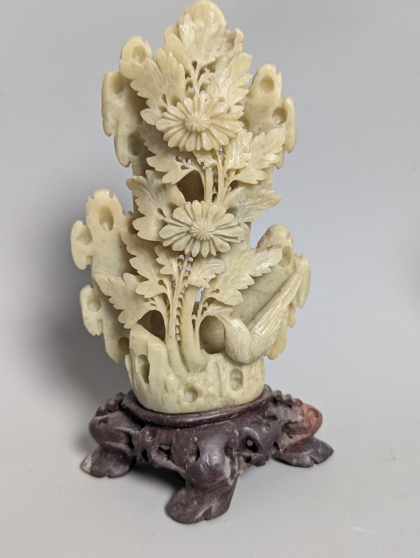 Lot of 8 Vintage Chinese Soapstone Sculptures Floral Fauna Vases and Grapes Decorative Art - 3