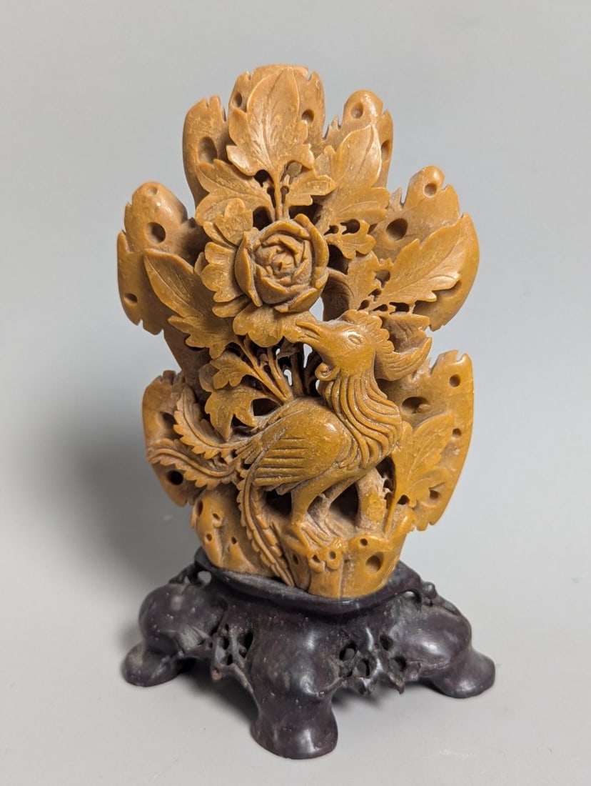 Lot of 8 Vintage Chinese Soapstone Sculptures Floral Fauna Vases and Grapes Decorative Art - 4