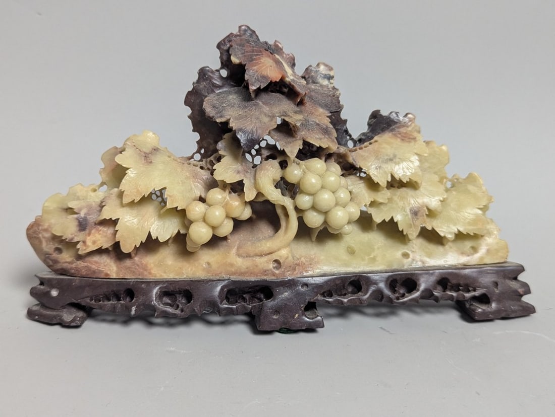 Lot of 8 Vintage Chinese Soapstone Sculptures Floral Fauna Vases and Grapes Decorative Art - 8