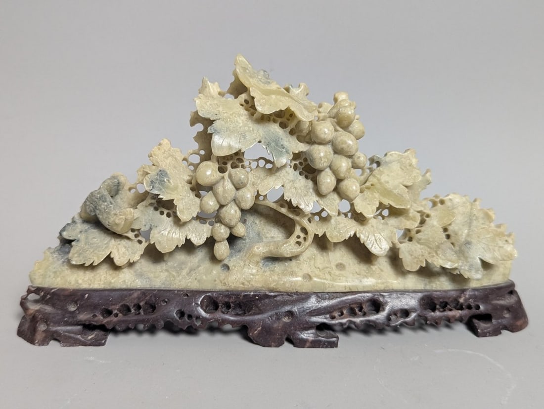 Lot of 8 Vintage Chinese Soapstone Sculptures Floral Fauna Vases and Grapes Decorative Art - 9