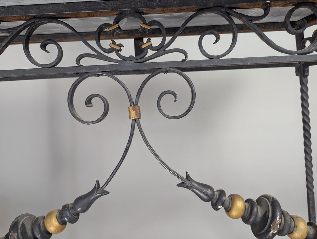 Antique Neoclassical Style Wrought Iron and Marble Console Table for Chic Home Decor - 4