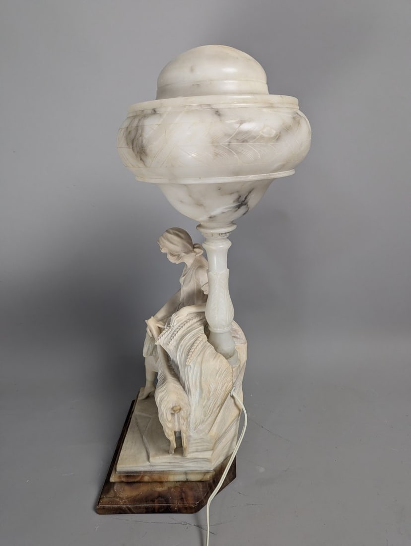 Vintage R. Colnichi Italian Alabaster Figural Lamp Unique Design Collectible Decor - 11