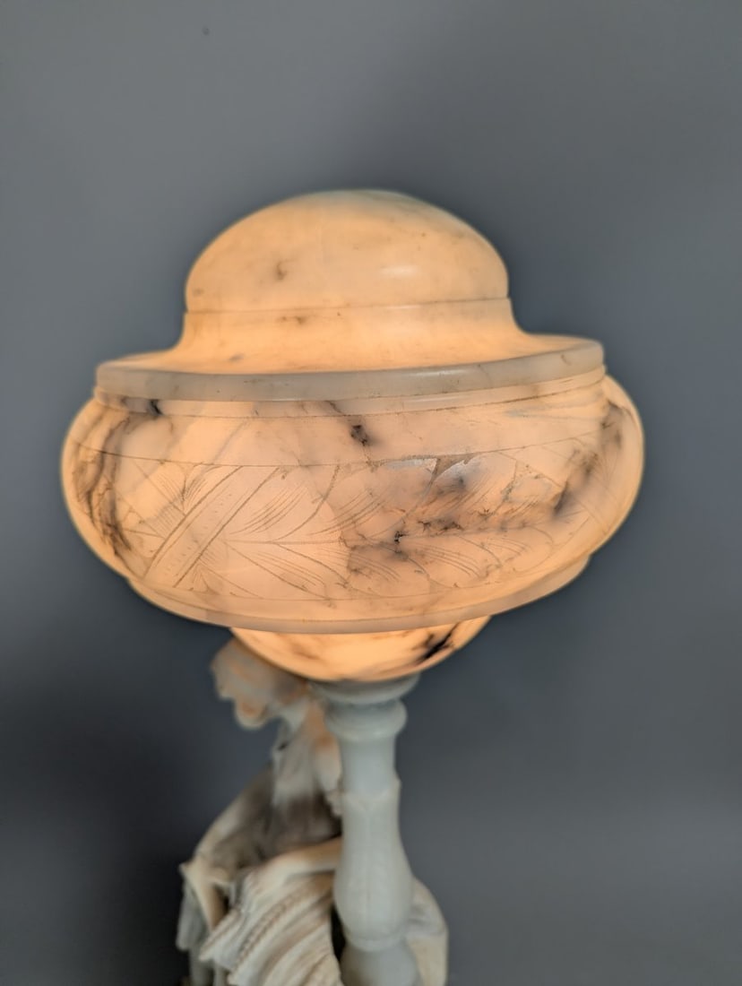 Vintage R. Colnichi Italian Alabaster Figural Lamp Unique Design Collectible Decor - 12