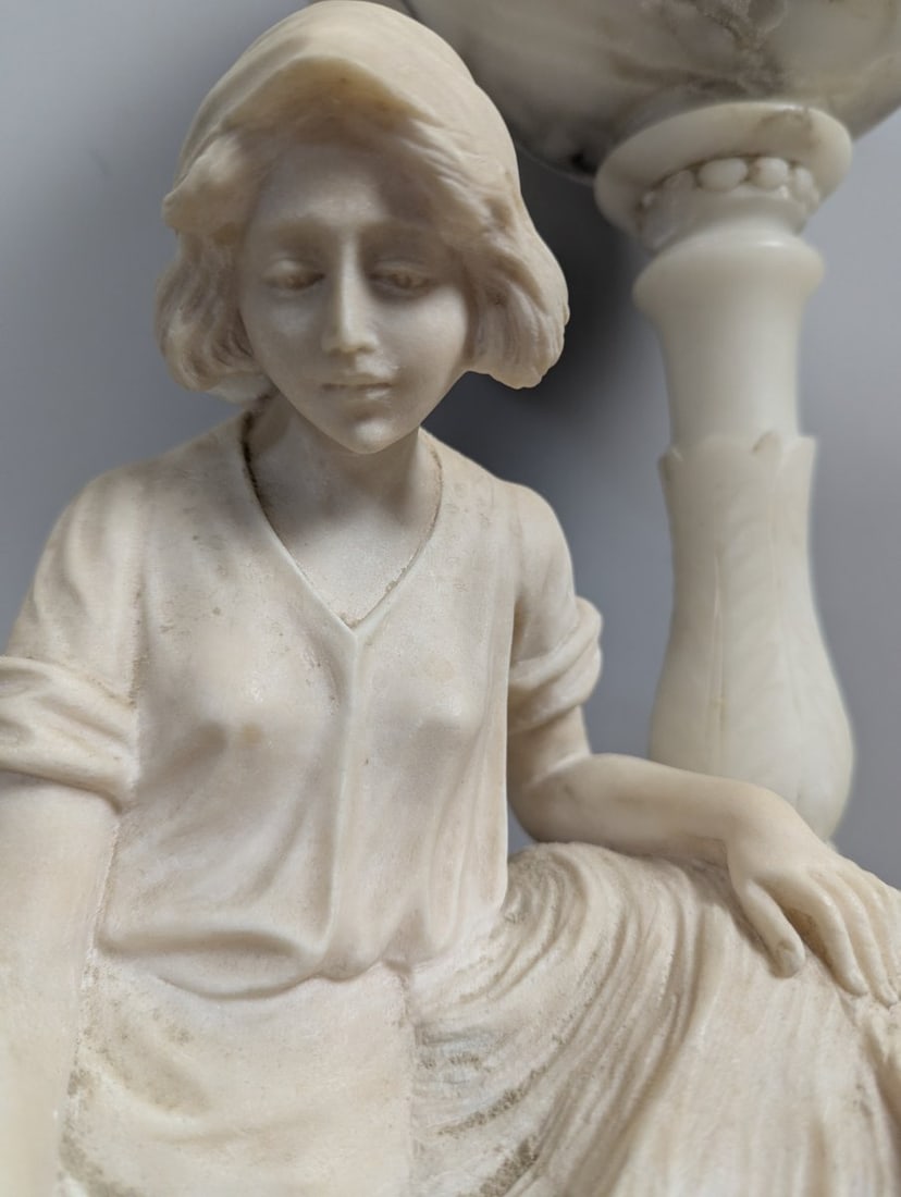 Vintage R. Colnichi Italian Alabaster Figural Lamp Unique Design Collectible Decor - 2
