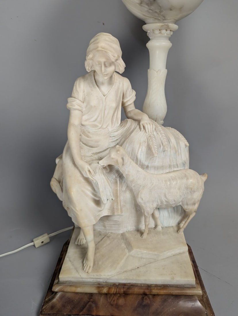Vintage R. Colnichi Italian Alabaster Figural Lamp Unique Design Collectible Decor - 3