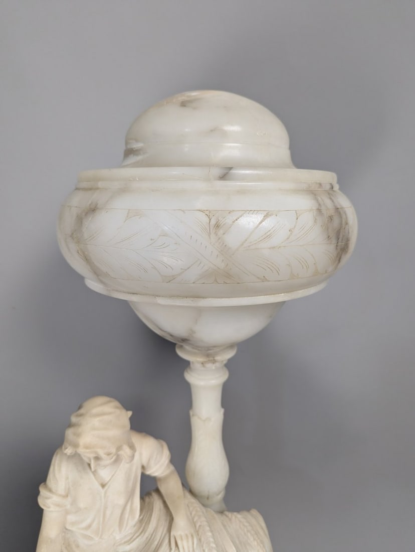 Vintage R. Colnichi Italian Alabaster Figural Lamp Unique Design Collectible Decor - 5