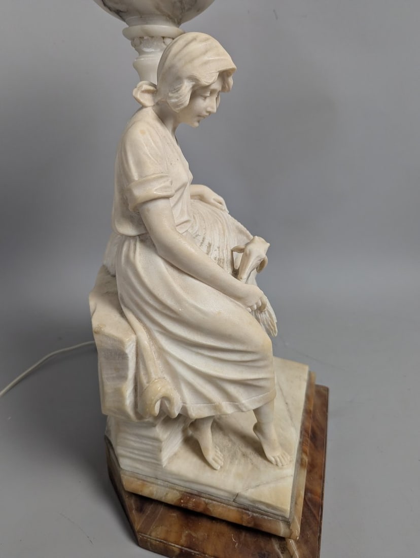 Vintage R. Colnichi Italian Alabaster Figural Lamp Unique Design Collectible Decor - 7