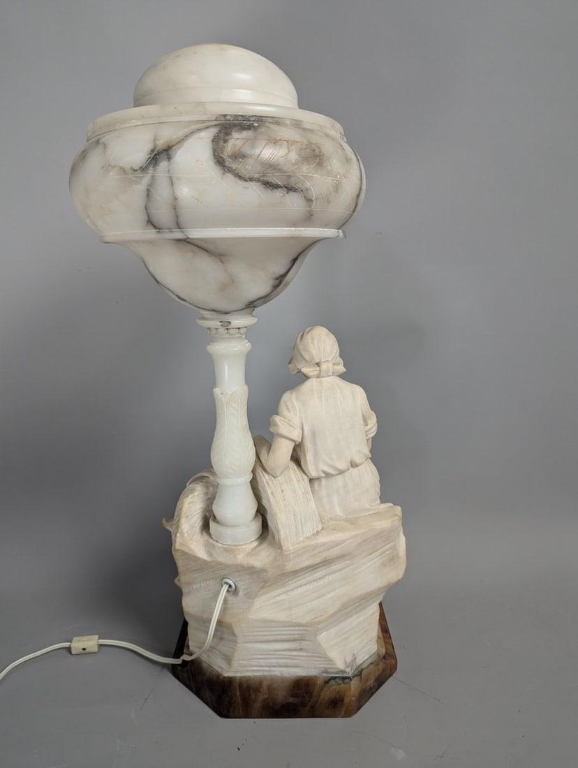 Vintage R. Colnichi Italian Alabaster Figural Lamp Unique Design Collectible Decor - 8