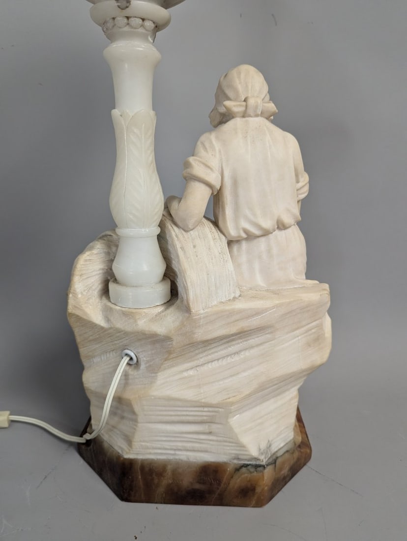 Vintage R. Colnichi Italian Alabaster Figural Lamp Unique Design Collectible Decor - 9