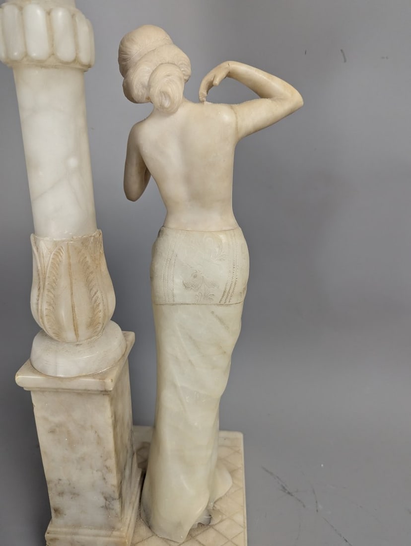Art Deco Carved Alabaster Figural Lamp Elegant Design 29 High Stunning Decor Piece - 10