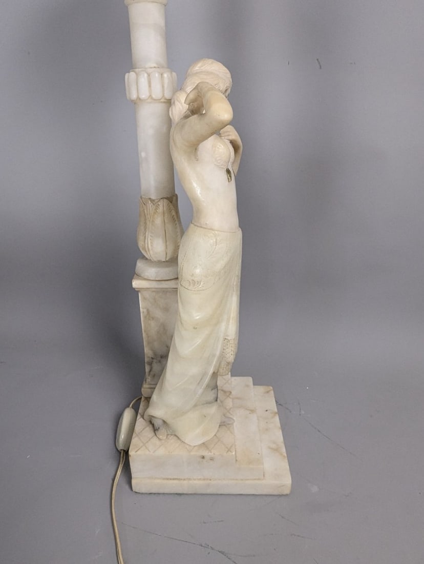 Art Deco Carved Alabaster Figural Lamp Elegant Design 29 High Stunning Decor Piece - 11