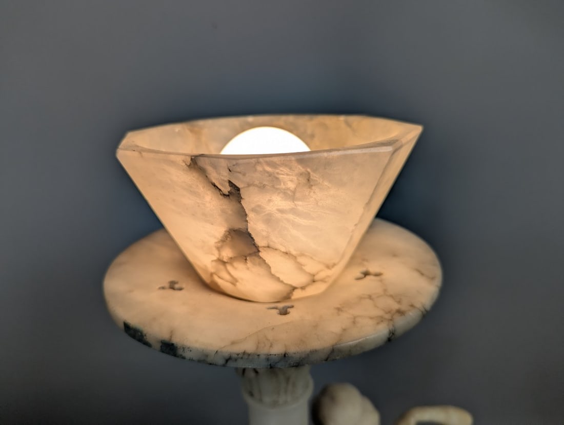 Art Deco Carved Alabaster Figural Lamp Elegant Design 29 High Stunning Decor Piece - 12