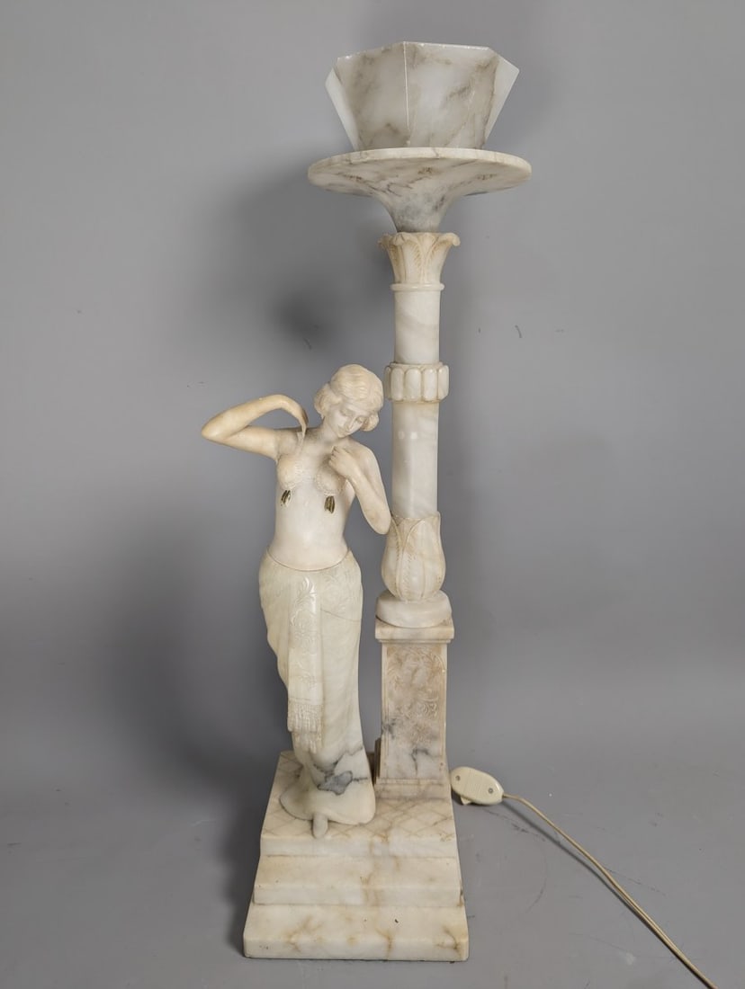 Art Deco Carved Alabaster Figural Lamp Elegant Design 29 High Stunning Decor Piece (1 of 12)