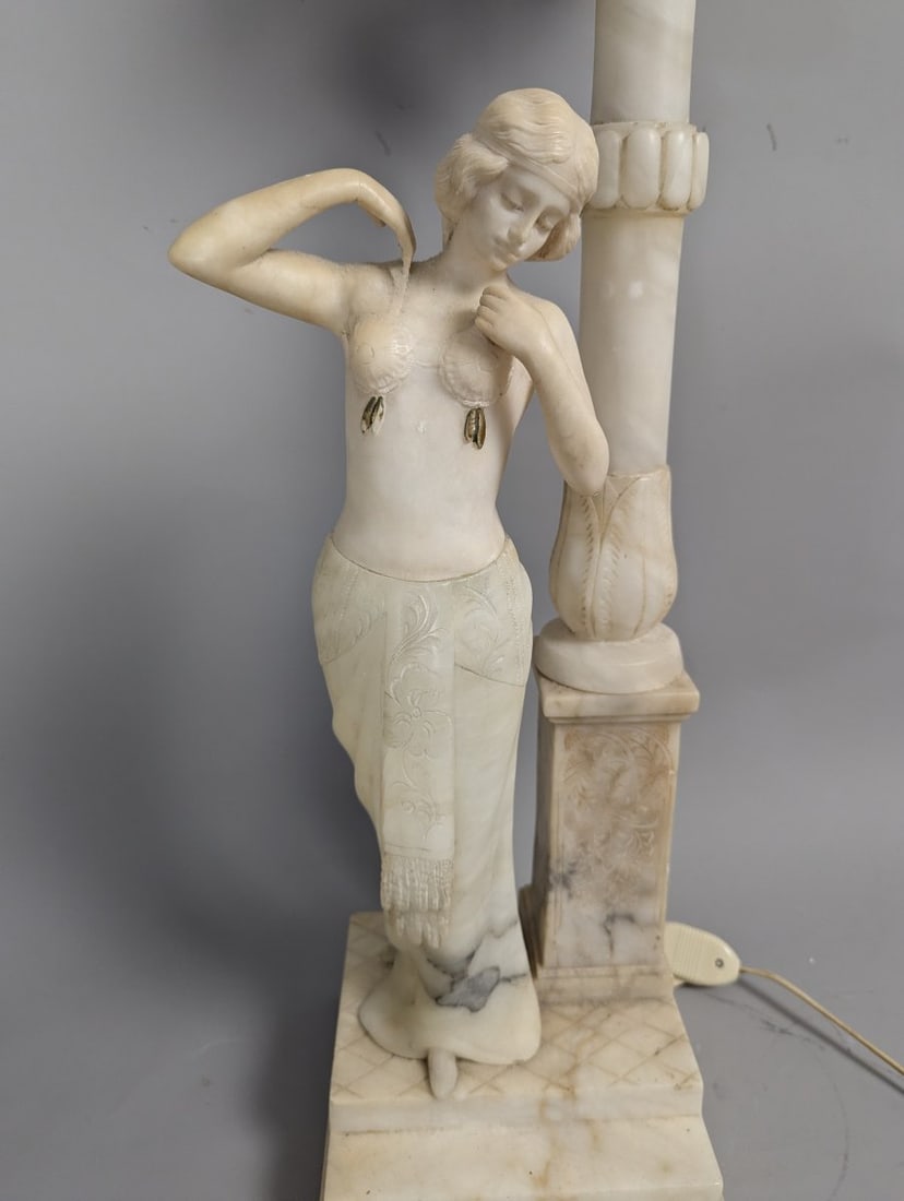 Art Deco Carved Alabaster Figural Lamp Elegant Design 29 High Stunning Decor Piece - 2