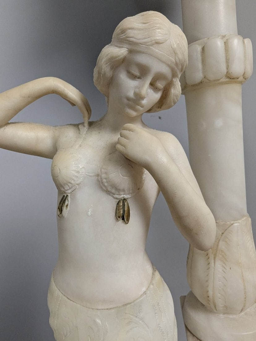 Art Deco Carved Alabaster Figural Lamp Elegant Design 29 High Stunning Decor Piece - 3
