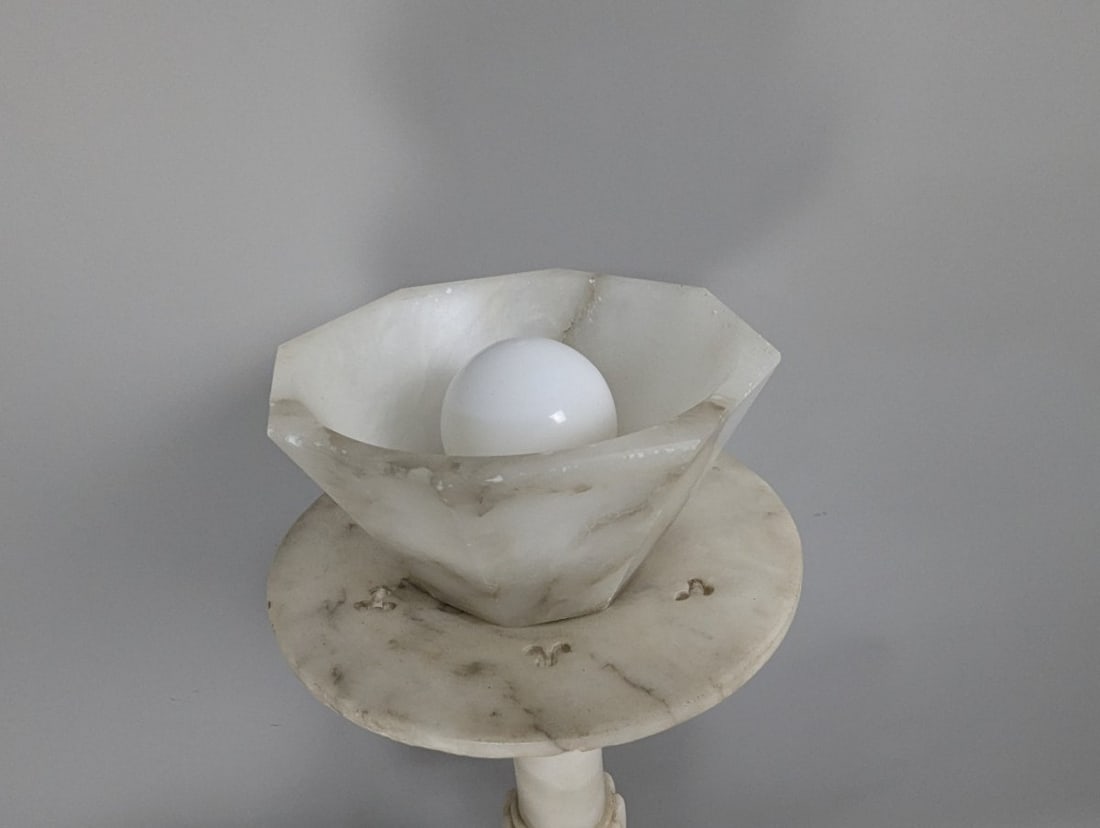 Art Deco Carved Alabaster Figural Lamp Elegant Design 29 High Stunning Decor Piece - 4